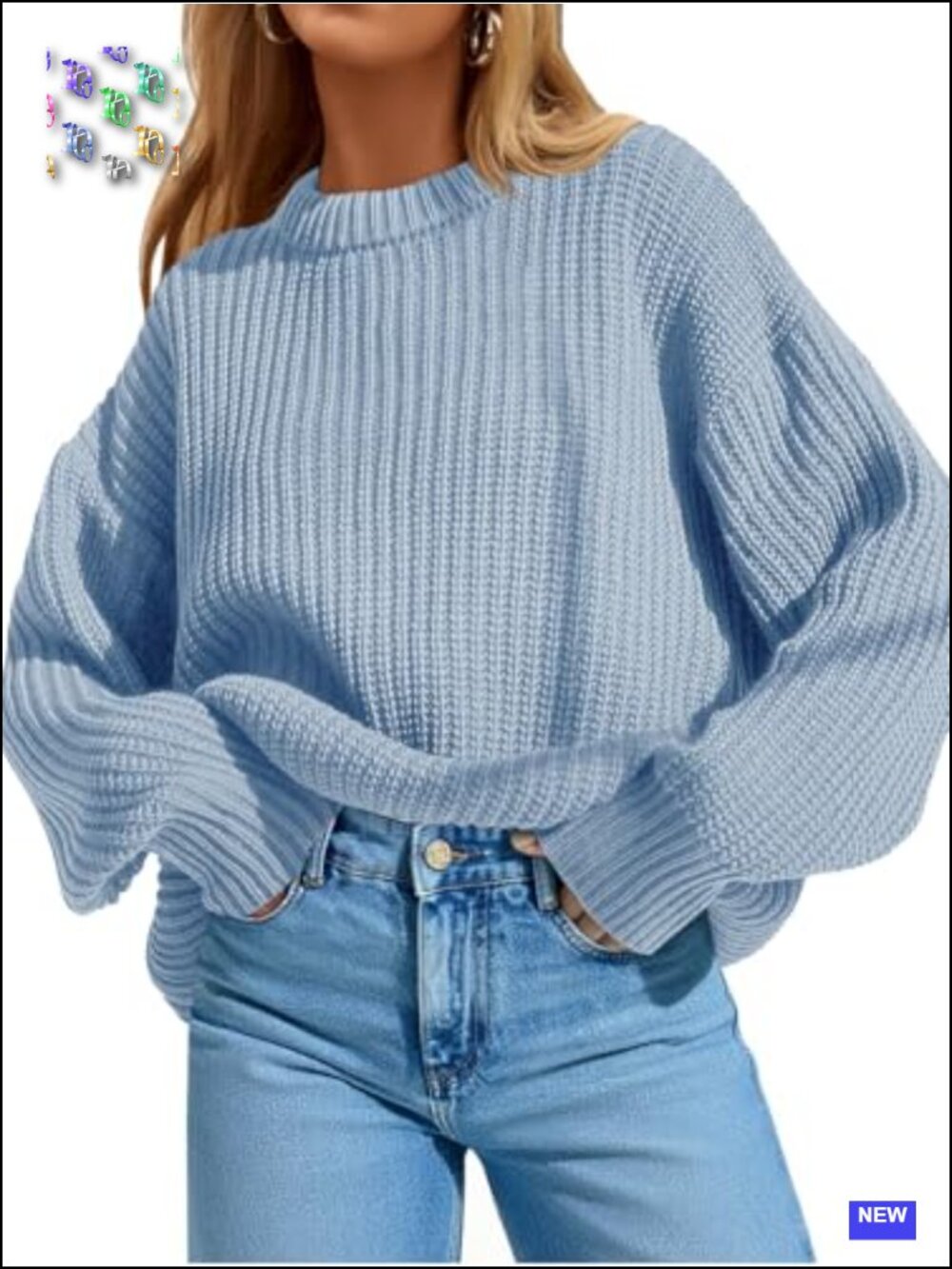 Trendy Oversized Crewneck Pullover Sweater Batwing Sleeve